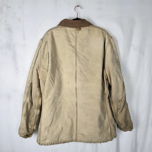 Vintage Carhartt Thrashed Worn In Faded Arctic Duck Canvas Chore Coat - Picture 2 of 16